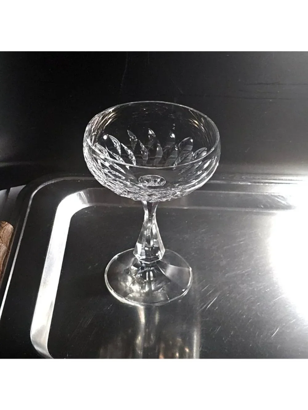 Schott Zwiesel Volterra Champagne Coupe Glass 1980s cut crystal vintage elegance